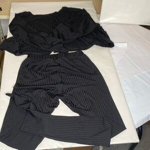 SHEIN Black Ribbed Two-Piece Set - Cropped Top & Pants